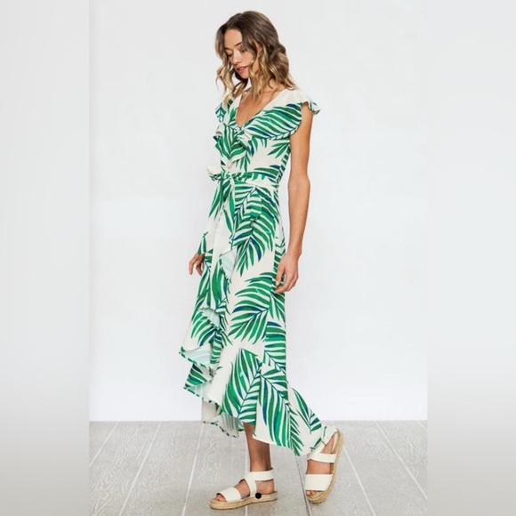 Flying Tomato Green Palm Midi Dress Size Small - Picture 4 of 10